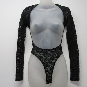 Edikted Sheer Black Lace Open Front Thong Bodysuit sz XS Dainty Lolita Sexy